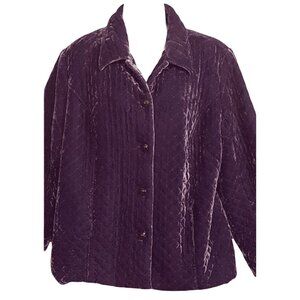Vintage Womens Quilted Velour Jacket 18W Purple Button Front Lined